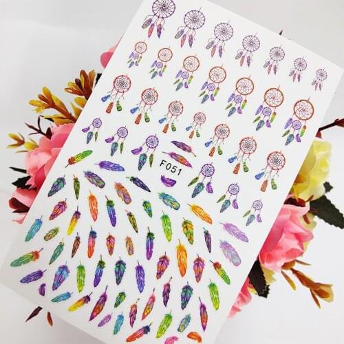 Fahion 3D Nail Sticker Foil Design Dreamcatcher Colorful Feathers Nail Art Decoraciones Sliders Manicure Accesorios Tips