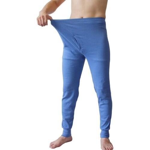 Mens Blue Underwear Boys Warm Cotton Long Johns High Waist Winter Thermal Underwear Bottoms Mens Loose Plus Size Sleeping Pants