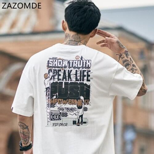 ZAZOMDE 2021 New Summer Hiphop Short Sleeves Harajuku Men Cartoon Print Streetwear Tshirts Cotton Loose Oversized Casual Tops