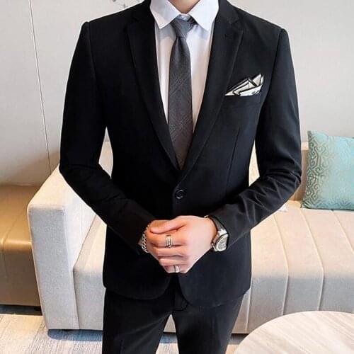 2021 New Spring Tailor Made Fashion Black Men Suits Slim Fit Groom Tuxedo For Wedding Casual Party Male Clothing (Jacket+Pants)