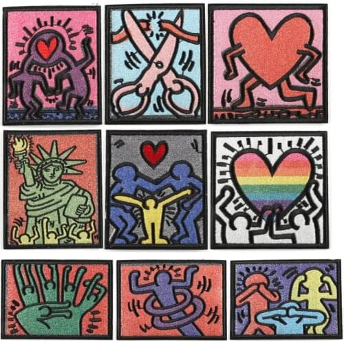 Scissors Rainbow Heart People Embroidered 3D Patches Applique DIY Iron on Transfers Patch for Clothing Sticker Sewing Patterns