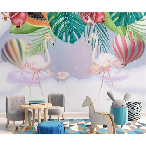 Beibehang Custom wallpaper 3d photo mural Nordic ins pink couple flamingo children room background wall paper 3d papel de parede
