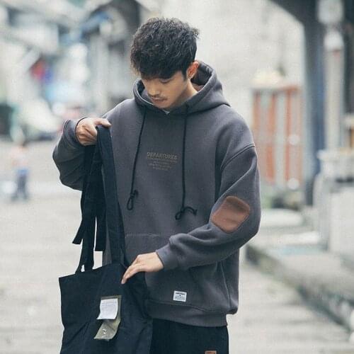 Autumn and winter mens Korean version of loose-fitting hoodies plus velvet thick wind workwear tide Japanese retro jacket