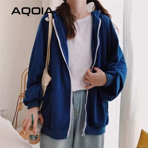 Autunm Casual Zip-Up Women Hoodies Pockets Oversize Solid Color Women Sweatshirts 2020 Winter Fashion INS Plus Size Female Coat