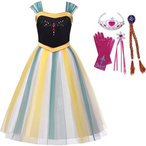 Girls Anna Dress Princess Kids Cosplay Elsa Anna Costume Snow Queen Coronation Gown Baby Child Birthday Halloween Party Dress