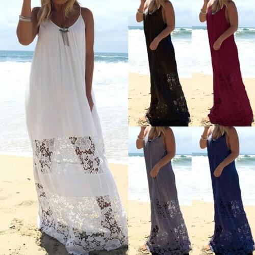 Fashion Bohemian Lace Dress Womens Spaghetti Strap Beach Sundress ZANZEA Summer Maxi Vestidos Female Backless Robe Plus Size