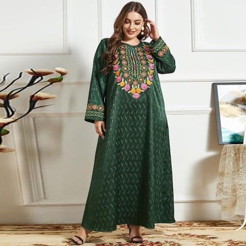 Ramadan Eid Mubarak Muslim Embroidery Dress Womens Abaya Dubai Turkey Islam Hijab Dress Vestidos Robe Musulmane Longue F2828