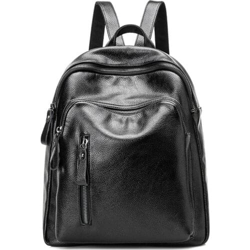 New Fashion Brand Women Genuine Leather Backpack Womens Backpacks for Teenage Girls Ladies Bags with Zippers School Bag Mochila