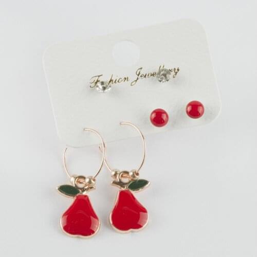 6'lı Pear Figured Cabochons Ring Earrings