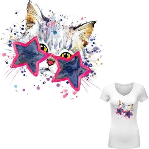 Cute Cat Sticker Patches Waterolor Fashion Clothes Decoration Washable Diy Accessory Print On T-Shirt Iron-On Transfers