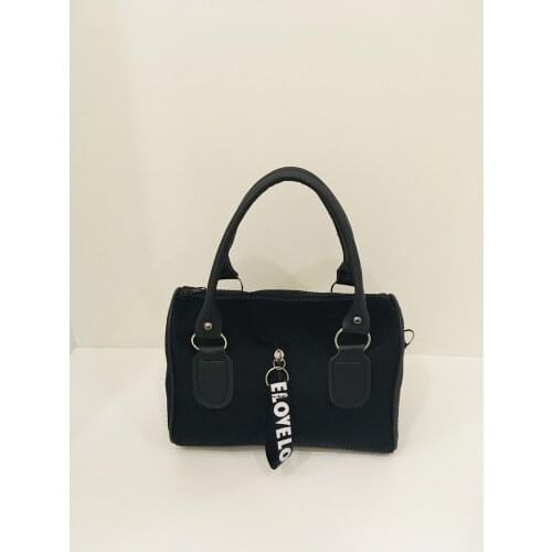 Womens Velvet Hand and Shoulder Bag Two Compartments Bag Multi Compartments Soft and Stylish Design Black Khaki