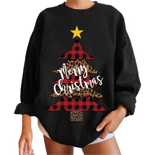 Sweatshirts Womens Christmas Tree Printing Pullover Windproof Winter Streetwear Casual Ladies Fleece Long Sleeve Sudaderas Tops