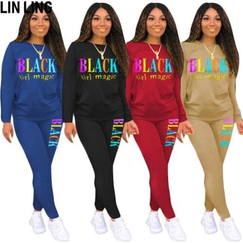 Crew Neck Slim Comfortable Letter Print Full Sleeve Top and Casual Sports Pants Daily Simple Two Piece Outfits for Women