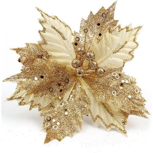 22CM Glitter Chic Christmas Tree Artificial Flower Butterfly Ornaments Hanging Ornament Decorations Flower New Year Party MR0132