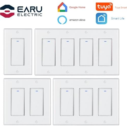 US 1/2/3/4 GANG 100-240V 10A WiFi Smart Timer Light Wall Switch Push Button Switch Smart Life Tuya APP Remote Control Alexa