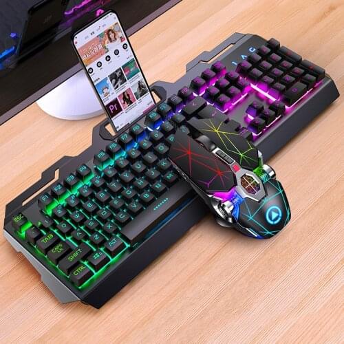 USB Wired Gamer Keyboard Mouse Kit Set Full Size 104 keys Mechanical Feeling RGB Backlit for Game PC Laptop Computer Highend