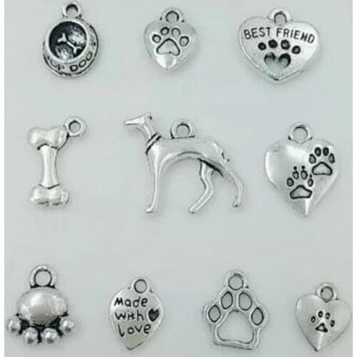 High quality Mixing Animal Dog Dog Paw Prints & bones & dog bowl Charm Pendant Necklace Bracelet DIY Jewelry Making Finding