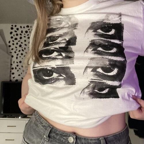 Y2K new Vintage Gothic eye print tees ins Streetwear Crop Top Harajuku women T-shirt Slim large size dark hip-hop women clothing