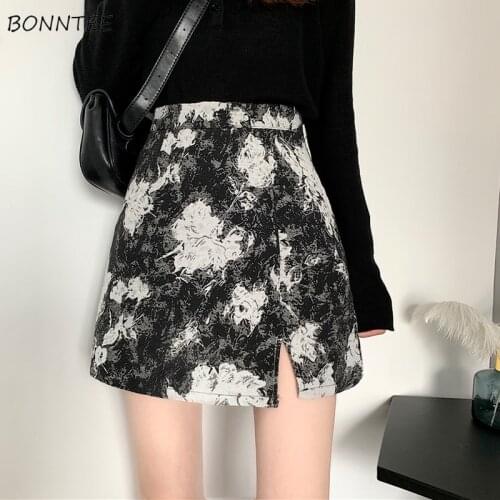 Skirts Women Print Mini Casual Side-slit All-match Korean Style Party Summer Hot Female Clothes College Streetwear Sexy Ladies