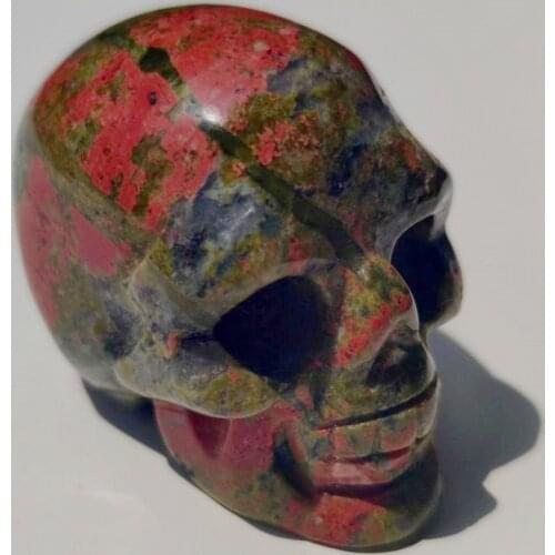Unakite Crystal Skull Statue Crystal Mineral Quartz Stone Skull Figurine Hand Carved Bone Feng Shui Healing Collection 2 Inch