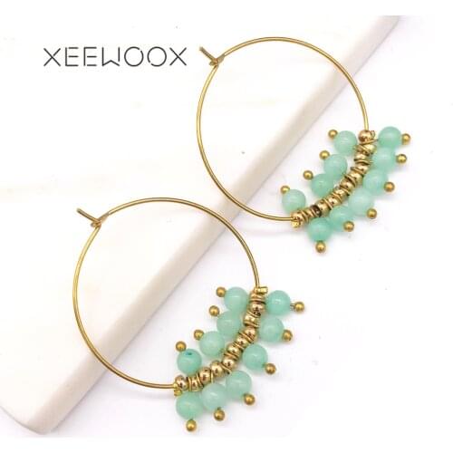 2019 European Wrap Loop Hoop Earrings For Cartilage Small Round Endless Earring For Women Jewelry Natural Stone Pendant Earring