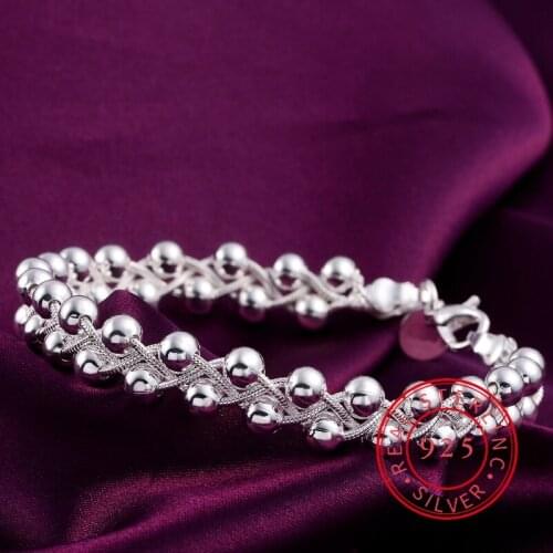 925 Silver Weave Beads Chain Bracelet For Women Wedding Fashion Jewelry Gifts