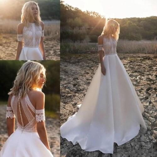 Bohemian Wedding Dresses A-Line Lace Applique Beach Bride Dress Vestido De Novia Robe De Mariee Свадебное Платье Casamento