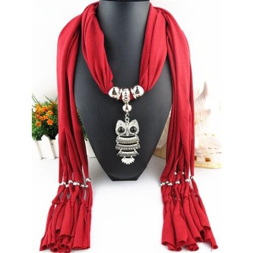 ZOSHI Antique Silver Plated Owl Necklaces For Women 20 Colors Ethnic Statement Necklace Collars Tassel Necklace Scarf