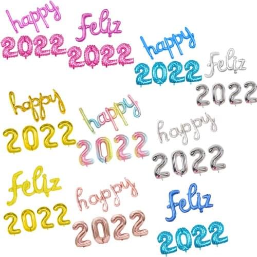 1/5/10set 16inch rose gold English Spanish lowercase conjoined letters happy 2022 aluminum film balloon happy new year christmas