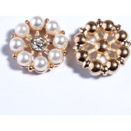 10PCS 20MM New Chic Pearls Buttons For Wedding Rhinestone Embellishment Metal Alloy Button For Clothing Decoration