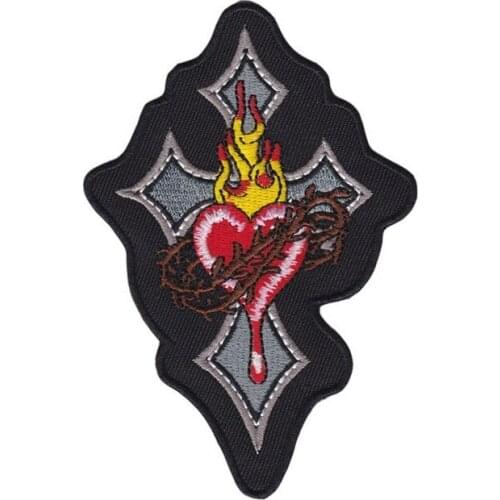 10pcs/lot Gothic Cross Heart Embroidery Patches Backpack Clothing Decoration Accessories Diy Iron Heat Transfer Applique