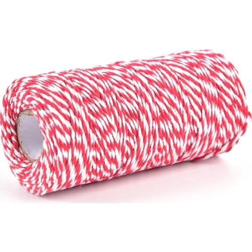 100m/Roll Cotton Bakers Twine String Cord Cotton Rope Cotton Cord Bottle Gift Box Decor Craft (Red+White)