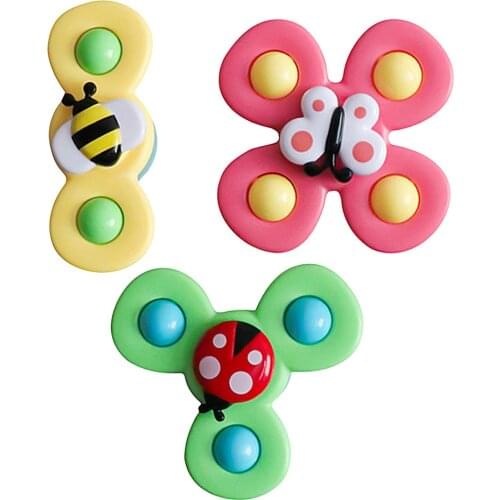 3pcs Baby Rattle Spinning Top Figet Fingers Toys Table Sucker Gameplay Kids Toy Childrens Flower Fingertip Spinning Top Toy