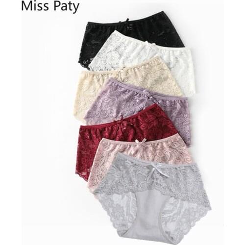 7pcs/Lot XXXL Transparent Sexy Lace Seamless Cotton Bottom Panties Plus Sizes Pink Underpants Female Briefs Lingerie For Women