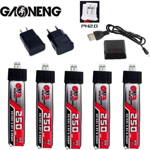 GAONENG 3.8V 250mAh 4.35V 30C/60C HV Lipo Battery With Charger for QX65 Blade Nano QX CPX MSR Inductrix FPV Tiny7 Beta65S Drone