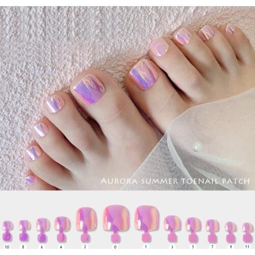 Acrylic Aurora Toe Nails Fake Girls Square Press On Nails For Foot Articficial Candy Color False Toenails 24pcs