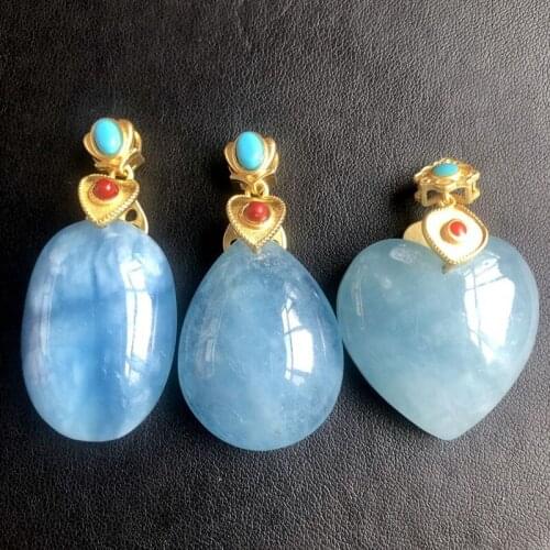 Aquamarine Drop pendant natural stone quartz mineral crystals healing gemstones jewelry reiki decoration