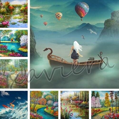 Xaviera Diy 5D Diamond Painting Landscape Villa House Cross Stitch Kit Full Drill Round Embroidery Mosaic Picture of Rhinestones