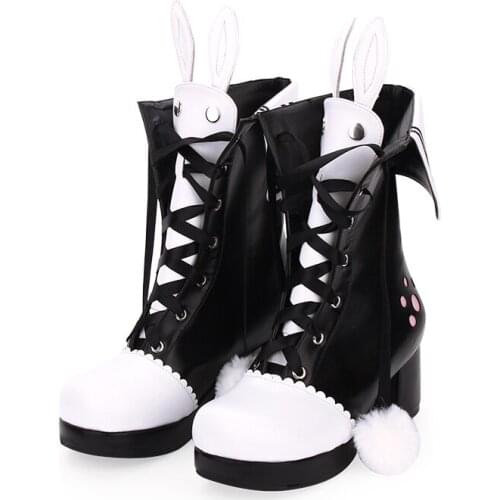 Angelic imprint Sweet High Heels Princess Lolita Mid-Calf Boots Splicing patterns Rabbit ears decoration boots Size 35-46 902