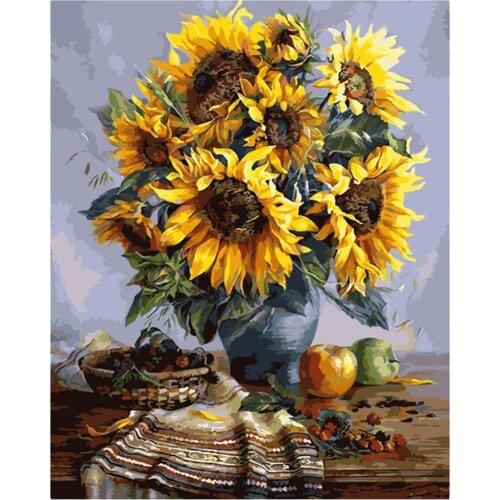 Frameless diy painting by numbers Hand painted frameless van gogh sunflowers abstract painting murals decorative painting