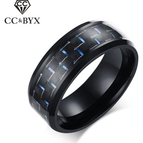 CC Vintage 8mm Stainless Steel Men Rings For Women Carbon Fibre Ring Blue/Red/Yellow Color Charms Jewelry Drop Shipping CC1340a