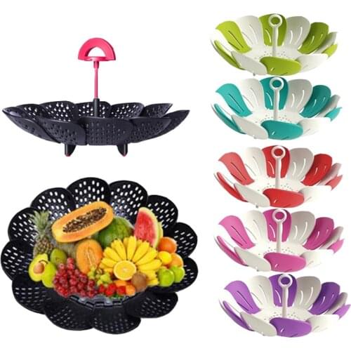 Black/Green Plastic Basket Lotus Shape Steamer Extendable Handle Vegetable Tray Egg Cooker Kitchen Gadgets Cookware