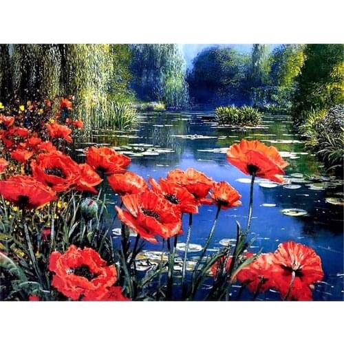 Poppy Flowers DIY Embroidery Cross Stitch 11CT Kits Needlework Craft Set Printed Canvas Cotton Thread Home Decoration Room