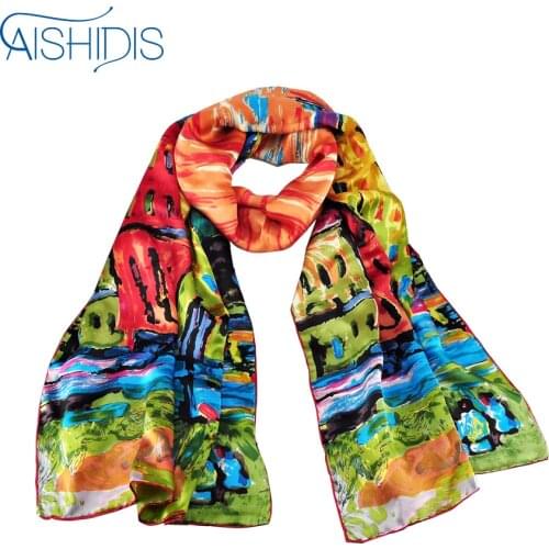 Long 100% Satin Silk Scarf Hand Rolled Edges Wassily Kandinskys Famous Oil Painting Kandinsky Houses in Munich