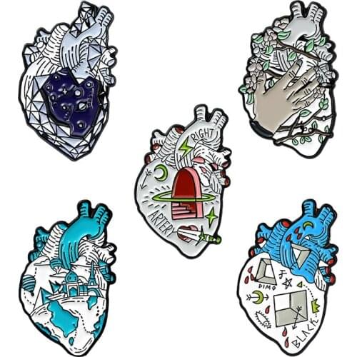 Brave Heart Enamel Pins Custom Castle Glacier Mineral Brooch Clothes Badge Bag Lapel Pin Cartoon Organ Jewelry Kid Friends Gifts