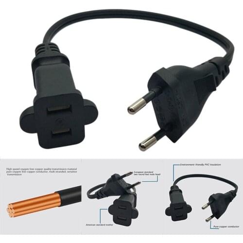 European 2 Pin Male Plug to USA Female Power Adapter Cable,EU Male to US Nema 1-15R Power Adapter Cord
