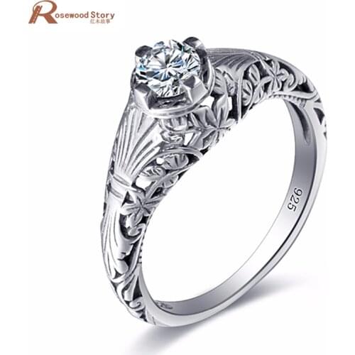 Classic Cubic Zircon Australia Crystal Wedding Rings Jewelry Party Gift Finger Rings Retro 925 Sterling Silver Jewelry Bohemia