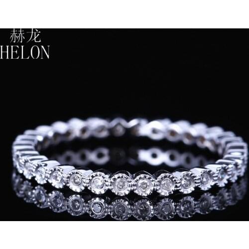 HELON Solid 14K White Gold AU585 Full Eternity Natural Diamonds Engagemement Ring Women Birthday Trendy Fine Jewelry Best Gift