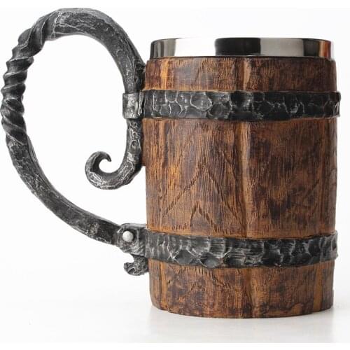 Large Capacity Simulation Crude Wood Coffee Mug Double Wall Insulated Wine Tumbler Creative Beer Mug Office Drinking Tea Cup
