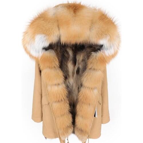 Maomaokong winter womens clothing Fox fur big fur collar Parker Medium and long section Detachable thick liner coat Park coat
